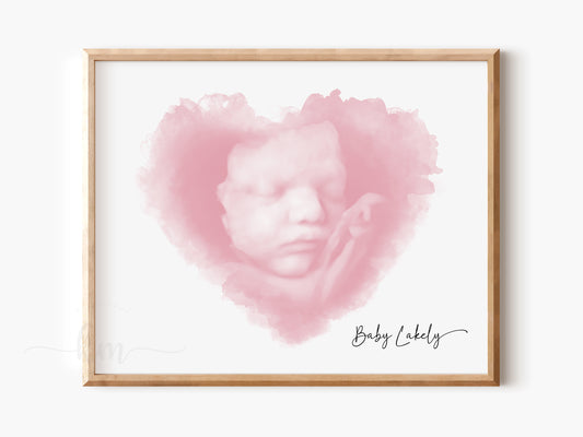 Heart Watercolor 3D Ultrasound Art