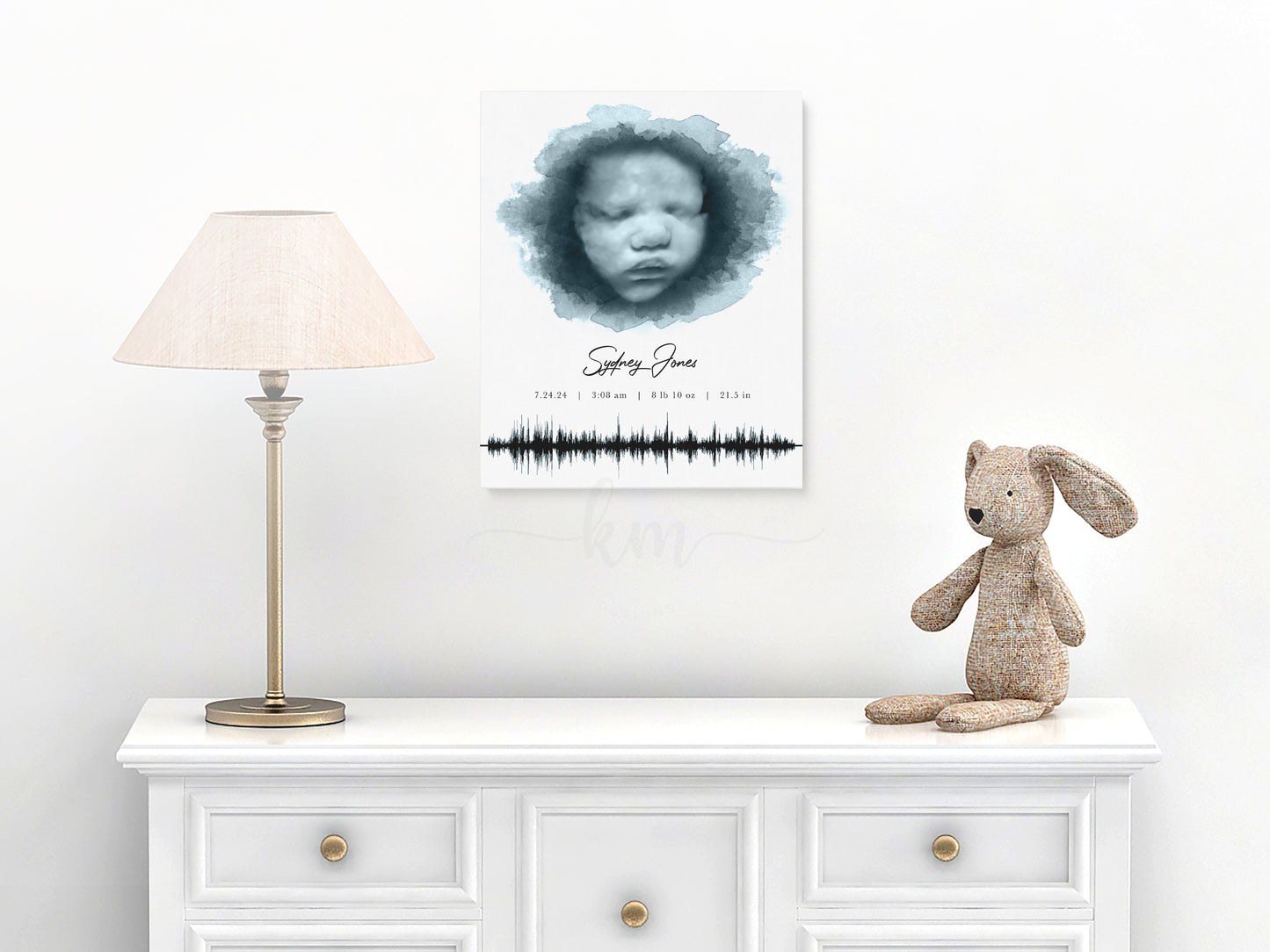 Oval Pen & Ink Ultrasound Art with Baby Heartbeat