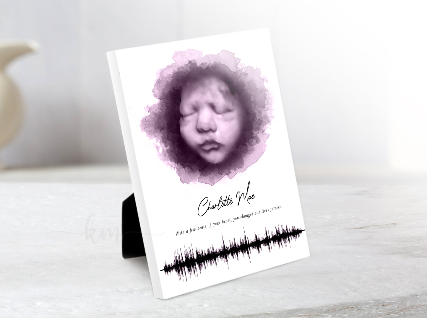 Oval Pen & Ink Ultrasound Art with Baby Heartbeat