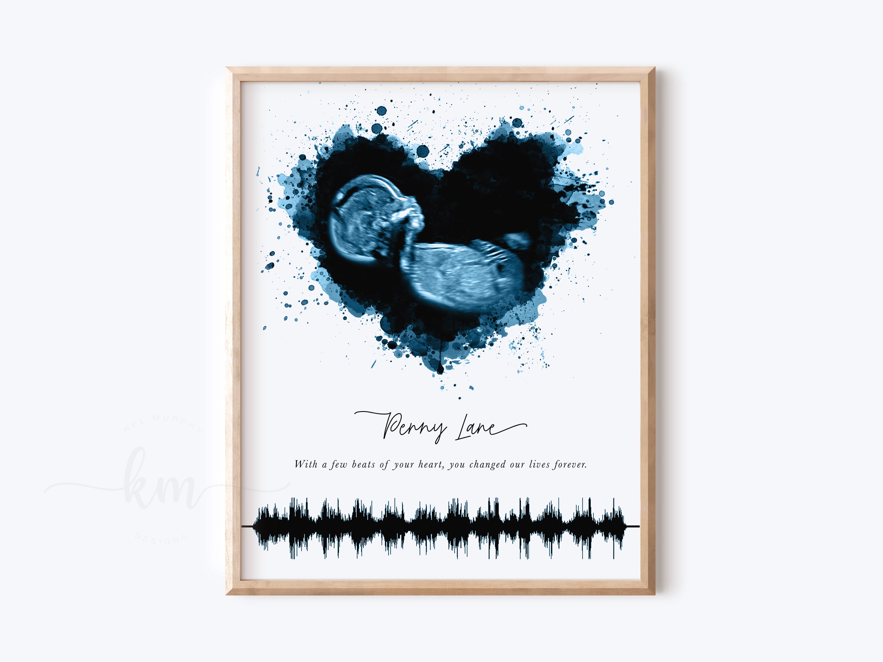 Custom Watercolor Ultrasound Art with Babys Heartbeat Soundwave Baby Keepsake New Mom Gift Kel Murphy Designs
