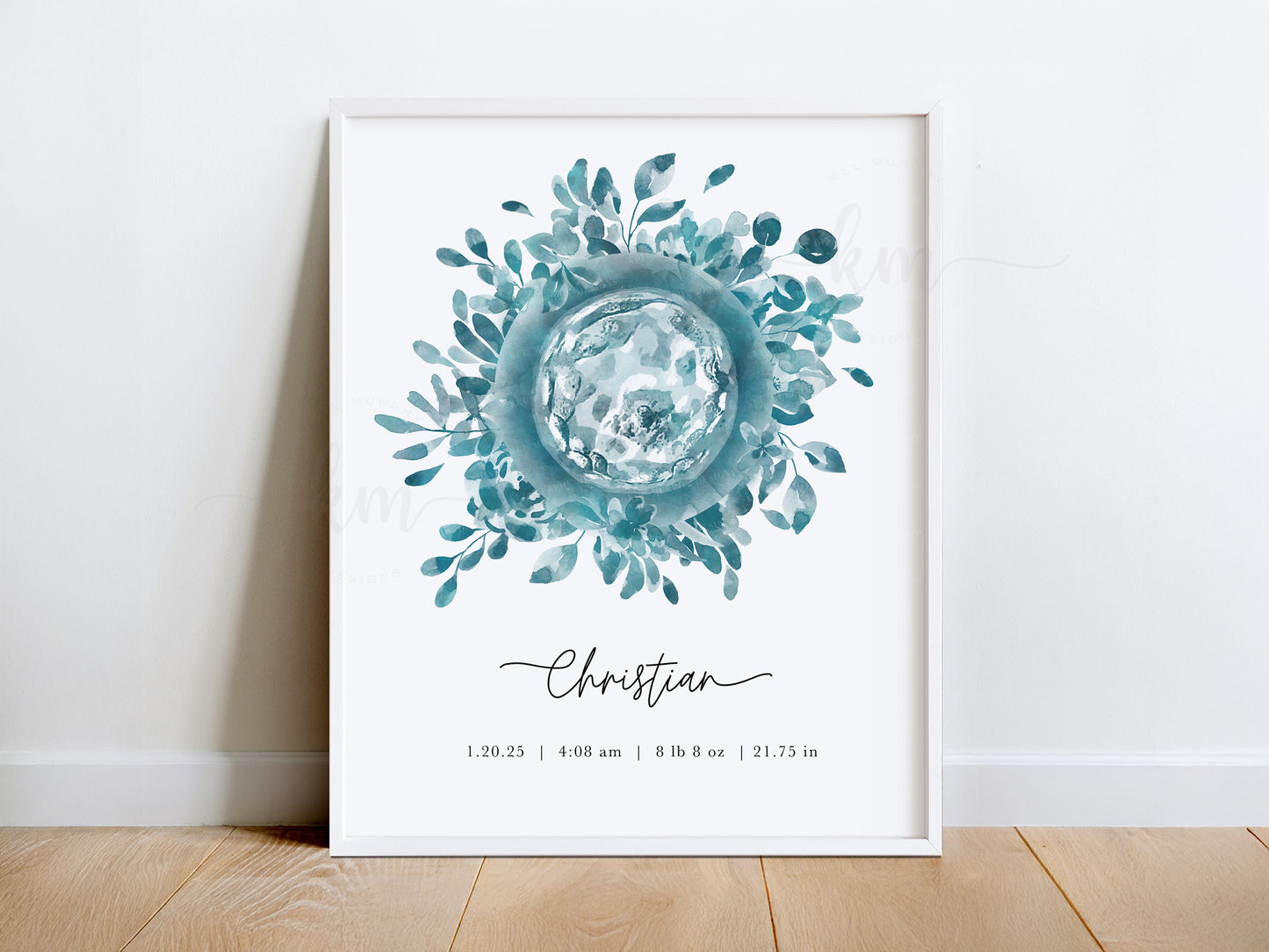 Hand-Painted Floral Watercolor IVF Embryo Art (Vertical)