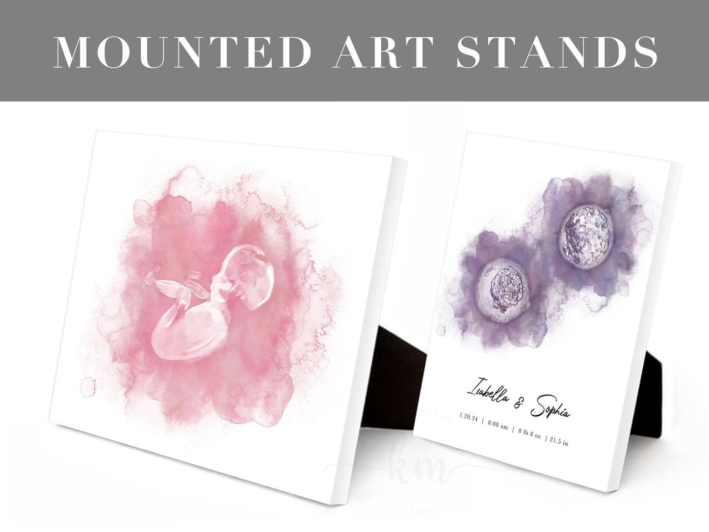 Two Ovals Watercolor Ultrasound Art with Newborn Photo