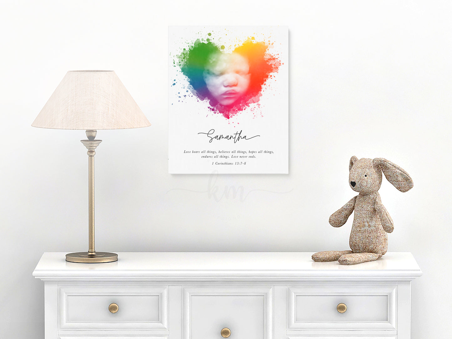 Rainbow Baby Splatter Heart Watercolor Ultrasound Art (Vertical)