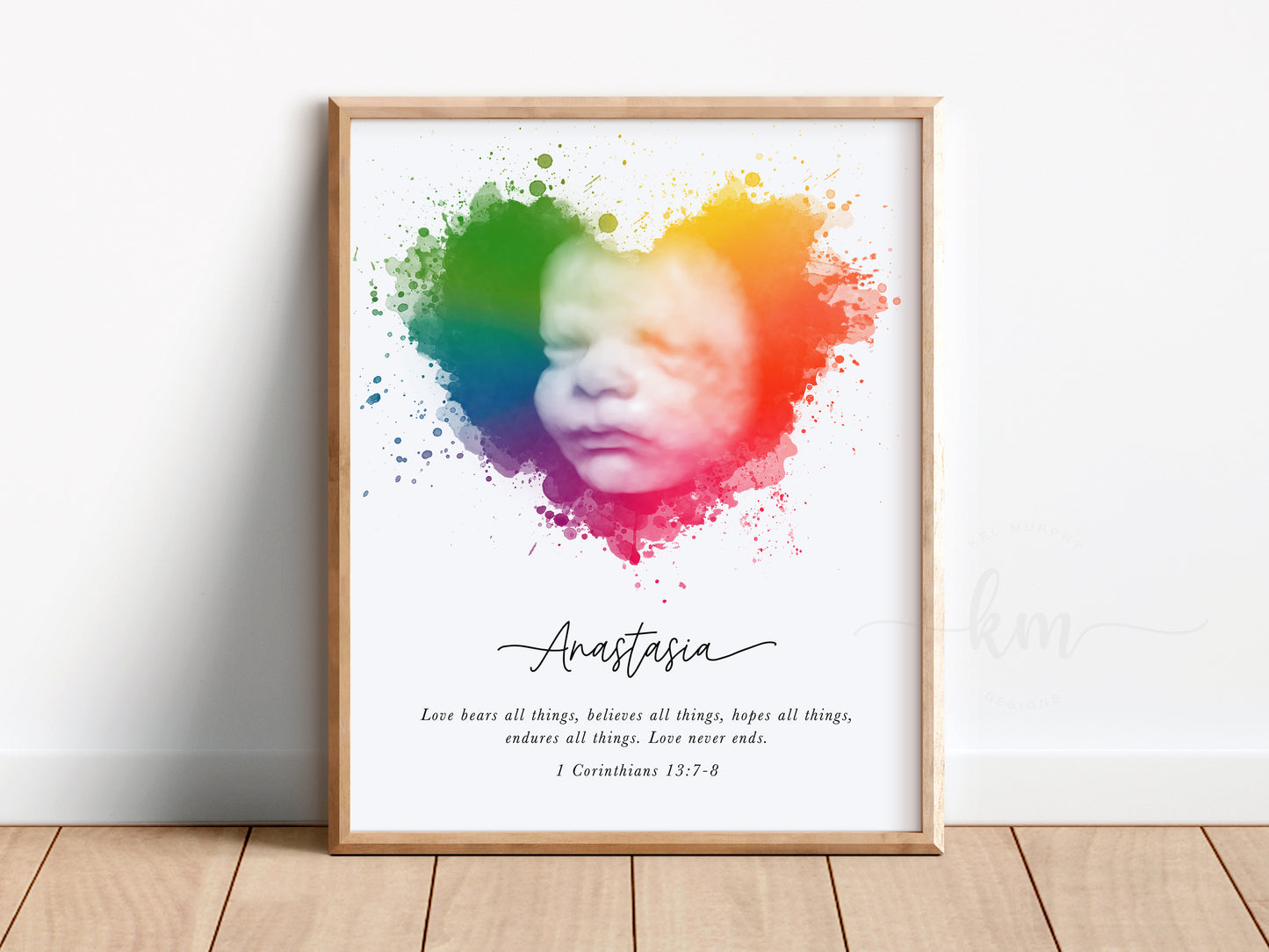 Rainbow Baby Splatter Heart Watercolor Ultrasound Art (Vertical)