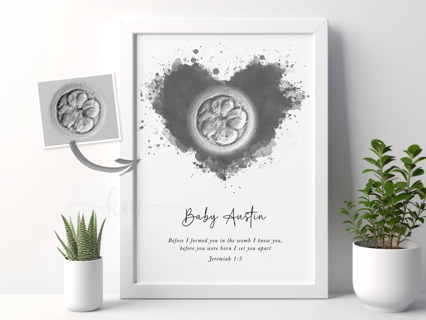 Splatter Heart Watercolor IVF Embryo Art