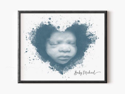 Splatter Heart Watercolor Ultrasound Art