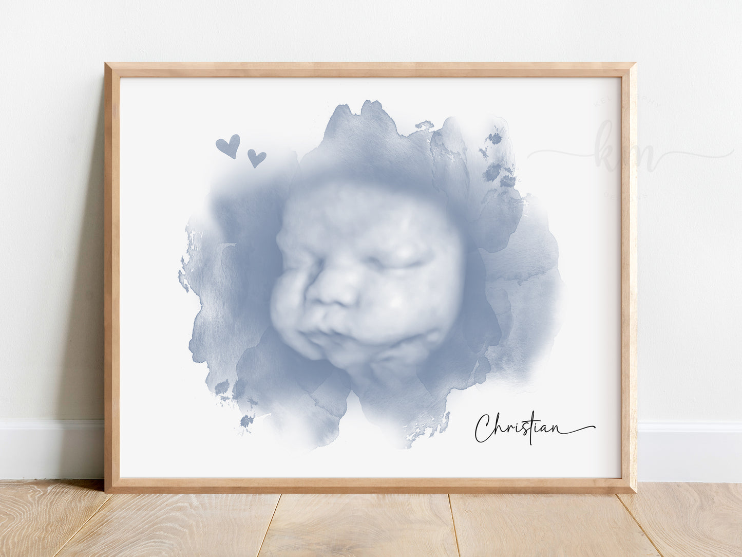 Cloud and Hearts Watercolor 3D Ultrasound Art