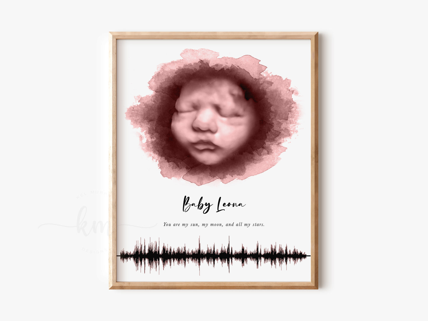 Oval Pen & Ink Ultrasound Art with Baby Heartbeat